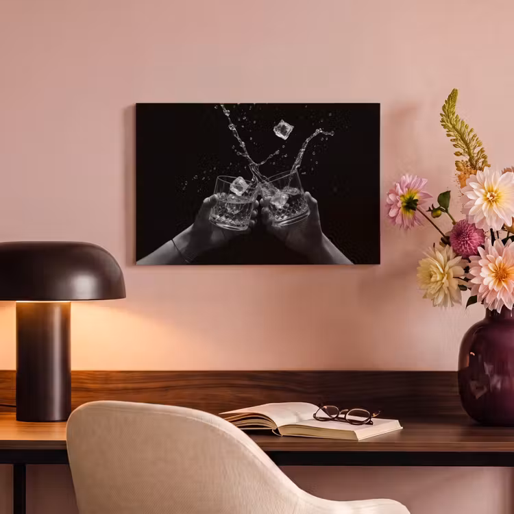 Canvas schilderij - Whiskyglazen - Ijs - Spetters - Zwart — 4