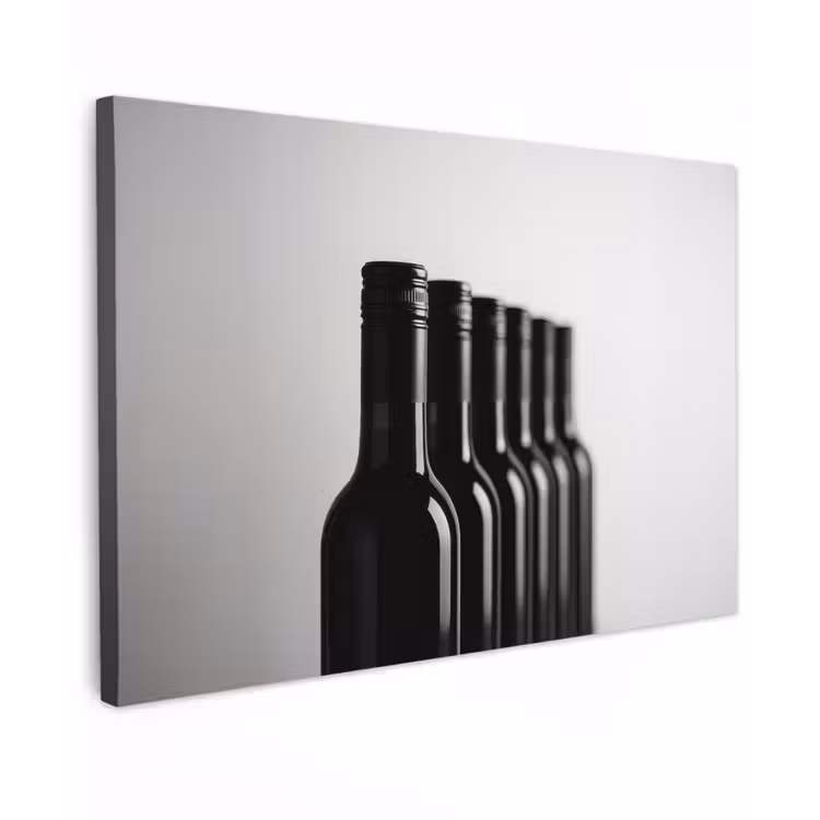Canvas schilderij - Wijnflessen - Zwart - Minimalistisch — 1