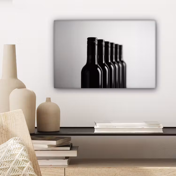 Canvas schilderij - Wijnflessen - Zwart - Minimalistisch — 5