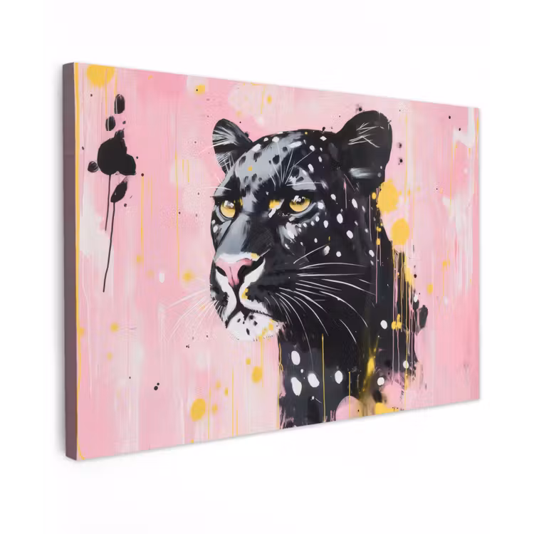 Canvas schilderij - Zwart - Panter - Roze - Abstract — 1