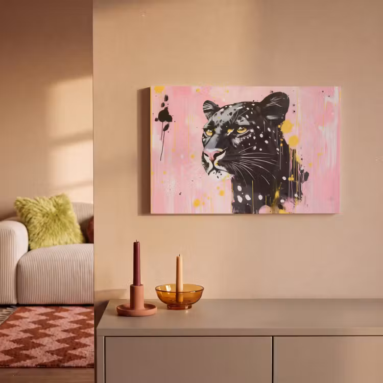 Canvas schilderij - Zwart - Panter - Roze - Abstract — 2
