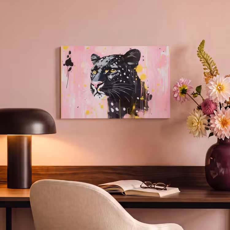 Canvas schilderij - Zwart - Panter - Roze - Abstract — 4