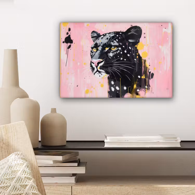 Canvas schilderij - Zwart - Panter - Roze - Abstract — 5