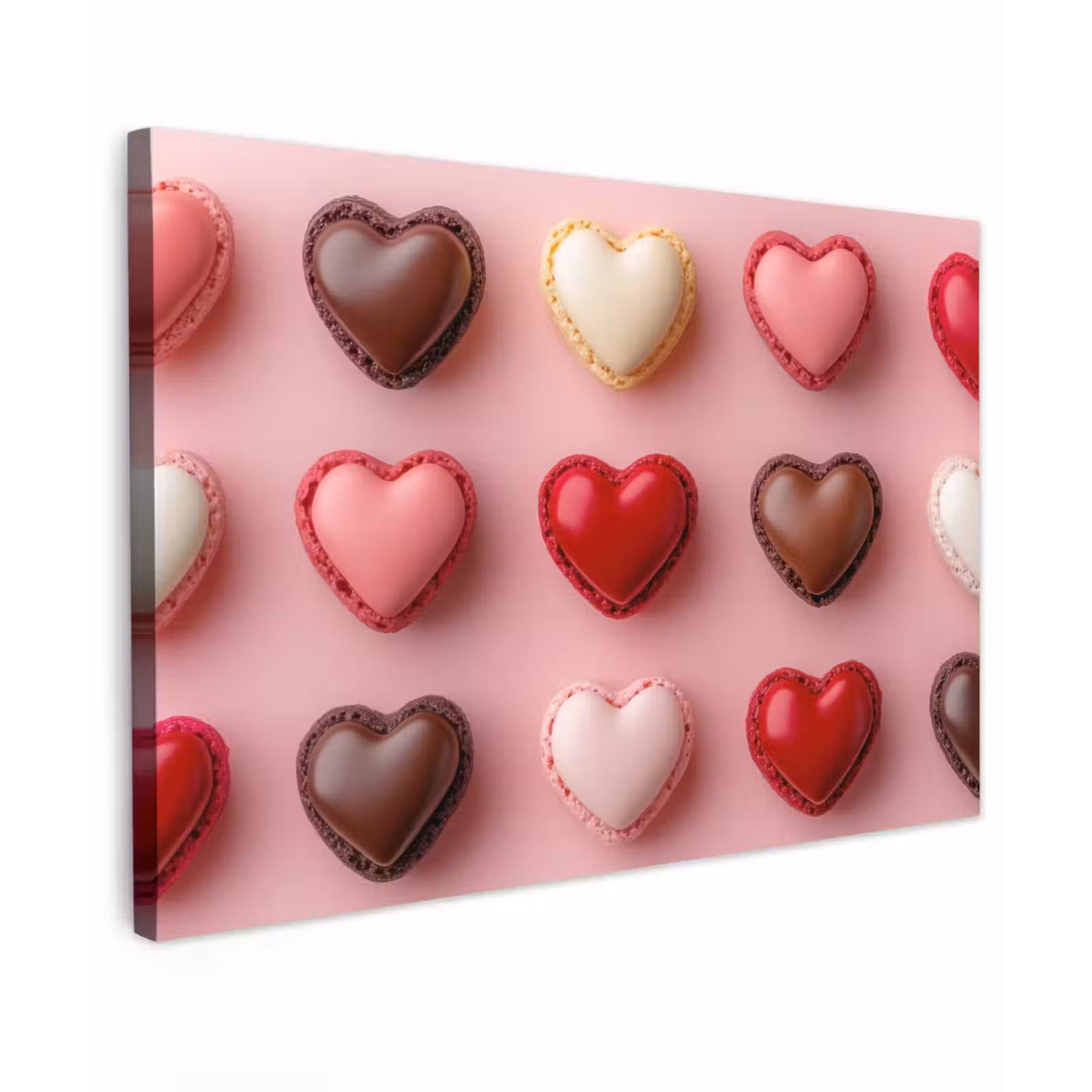 Canvas schilderij - Macarons - Hartjes - Kleurrijk - Roze — 1