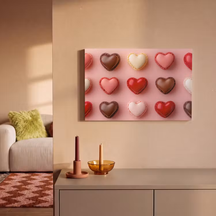 Canvas schilderij - Macarons - Hartjes - Kleurrijk - Roze — 2