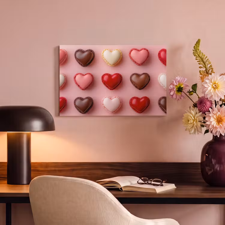 Canvas schilderij - Macarons - Hartjes - Kleurrijk - Roze — 4