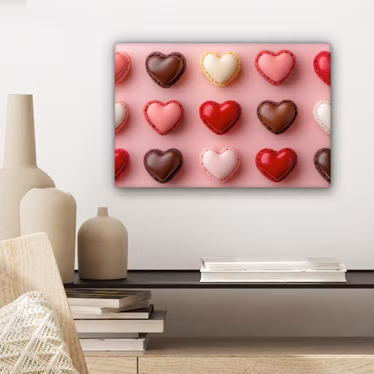Canvas schilderij - Macarons - Hartjes - Kleurrijk - Roze — 5