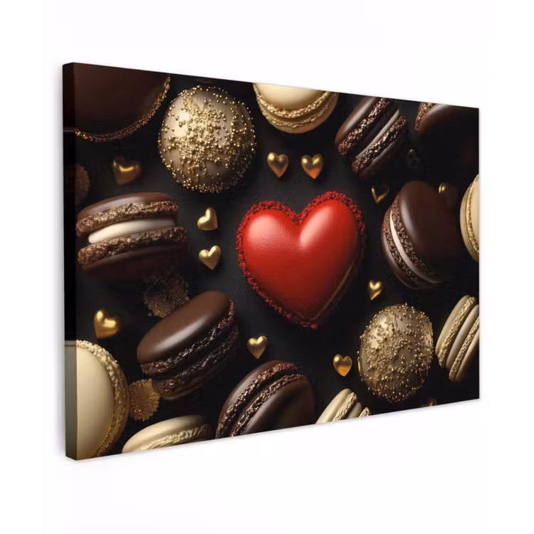 Canvas schilderij - Macarons - Rood - Hart — 1