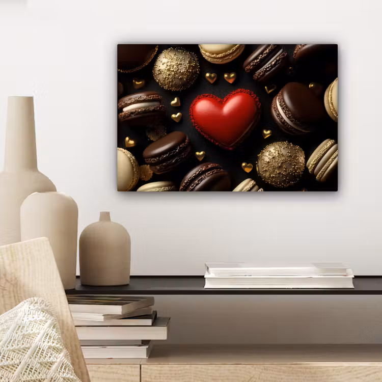 Canvas schilderij - Macarons - Rood - Hart — 5