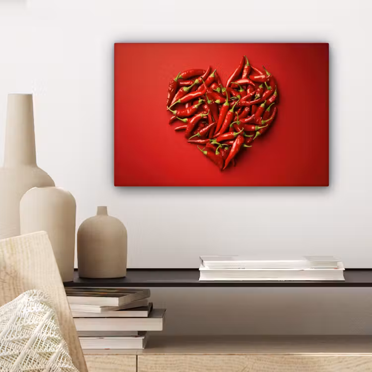 Canvas schilderij - Pepers - Rood - Hart — 5