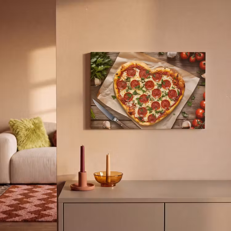 Canvas schilderij - Pizza - Hart - Pepperoni - Tomaat — 2