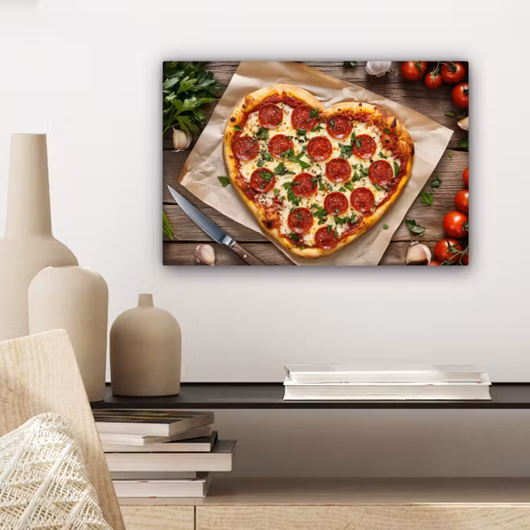 Canvas schilderij - Pizza - Hart - Pepperoni - Tomaat — 5