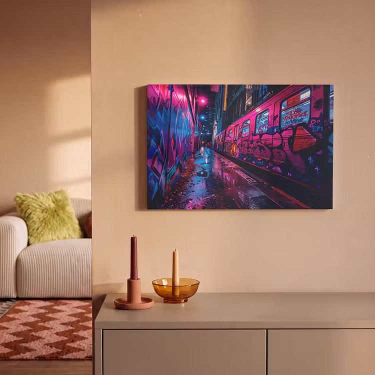 Canvas schilderij - Stad - Neon - Nacht - Roze - Graffiti — 2