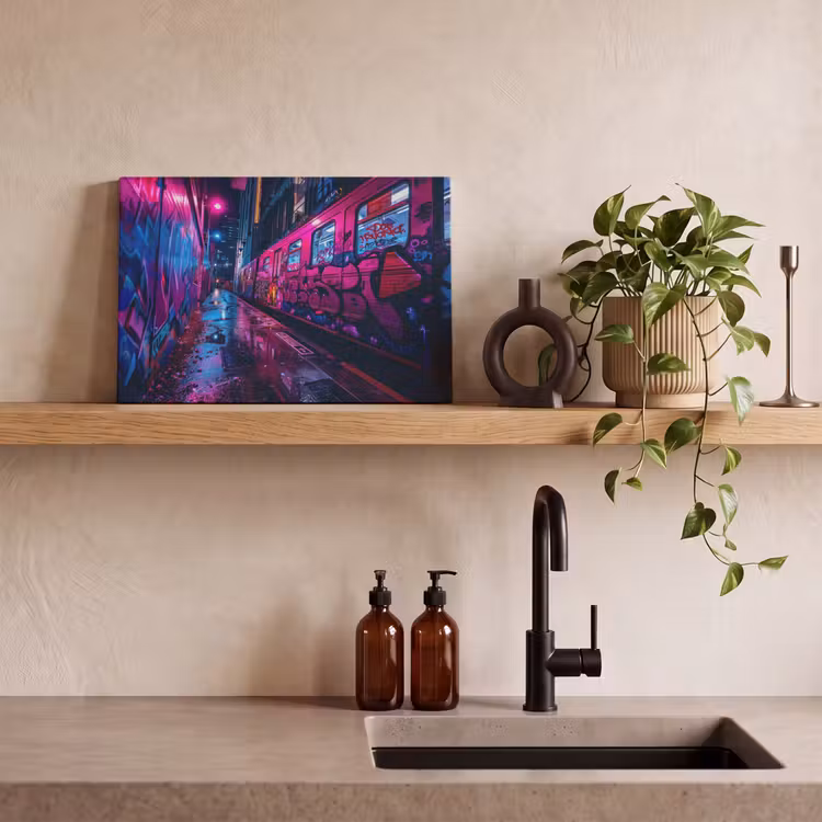 Canvas schilderij - Stad - Neon - Nacht - Roze - Graffiti — 3