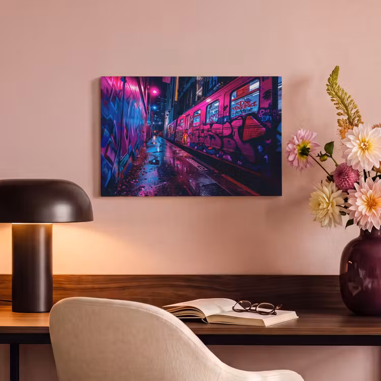 Canvas schilderij - Stad - Neon - Nacht - Roze - Graffiti — 4