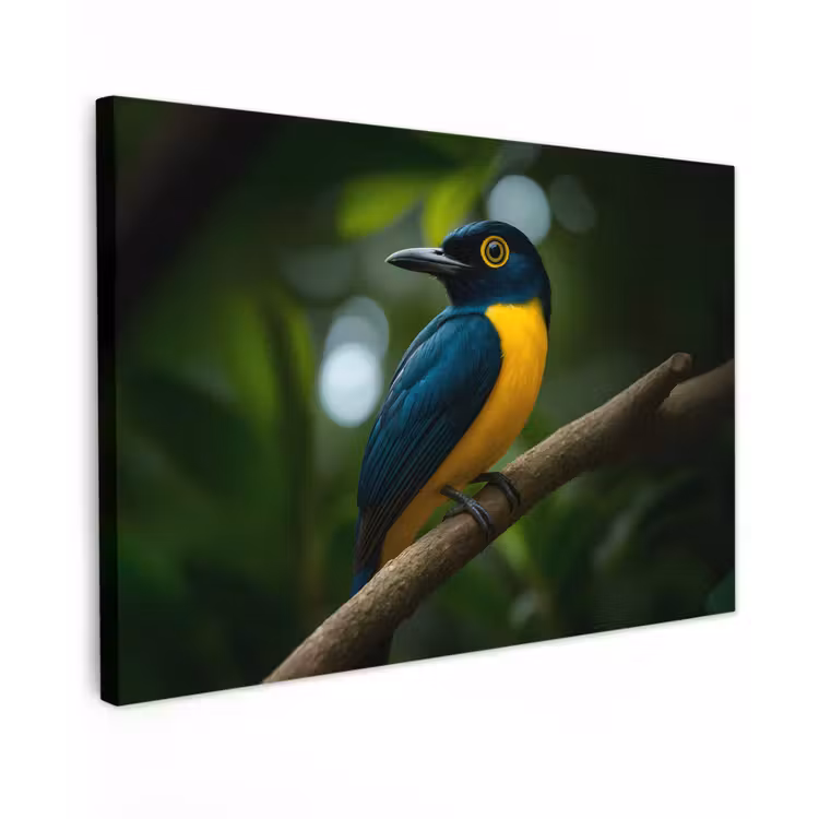 Canvas schilderij - Vogel - Tak - Geel - Bladeren — 1