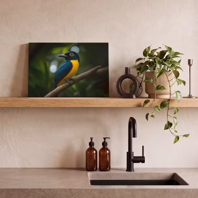 Canvas schilderij - Vogel - Tak - Geel - Bladeren — 3