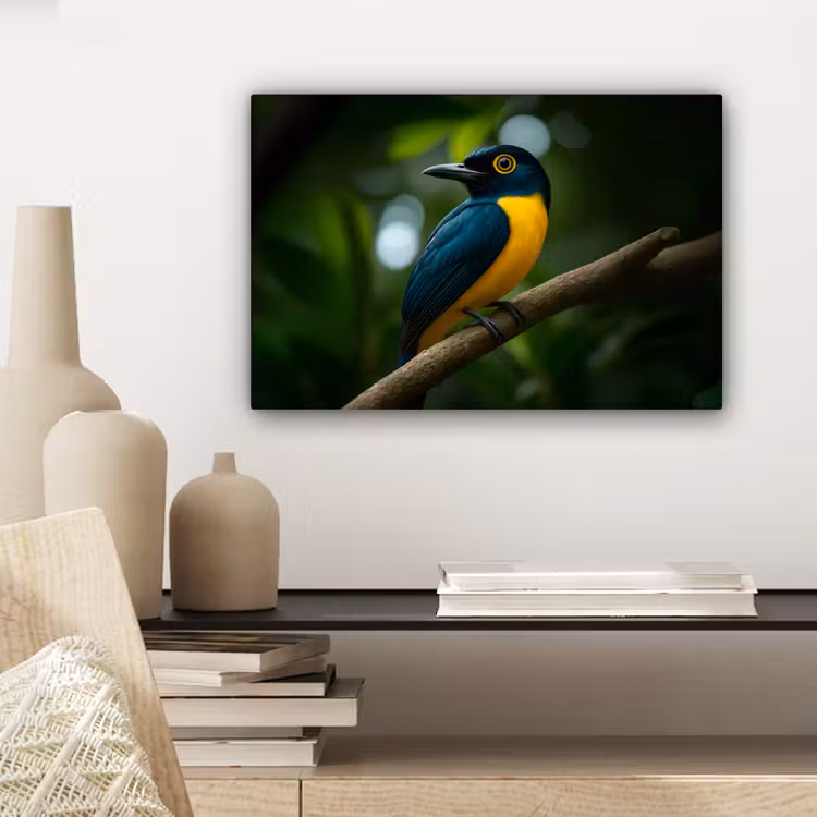 Canvas schilderij - Vogel - Tak - Geel - Bladeren — 5