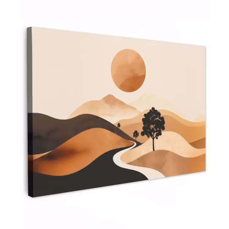 Canvas schilderij - Zon - Heuvels - Boom - Abstract — 1