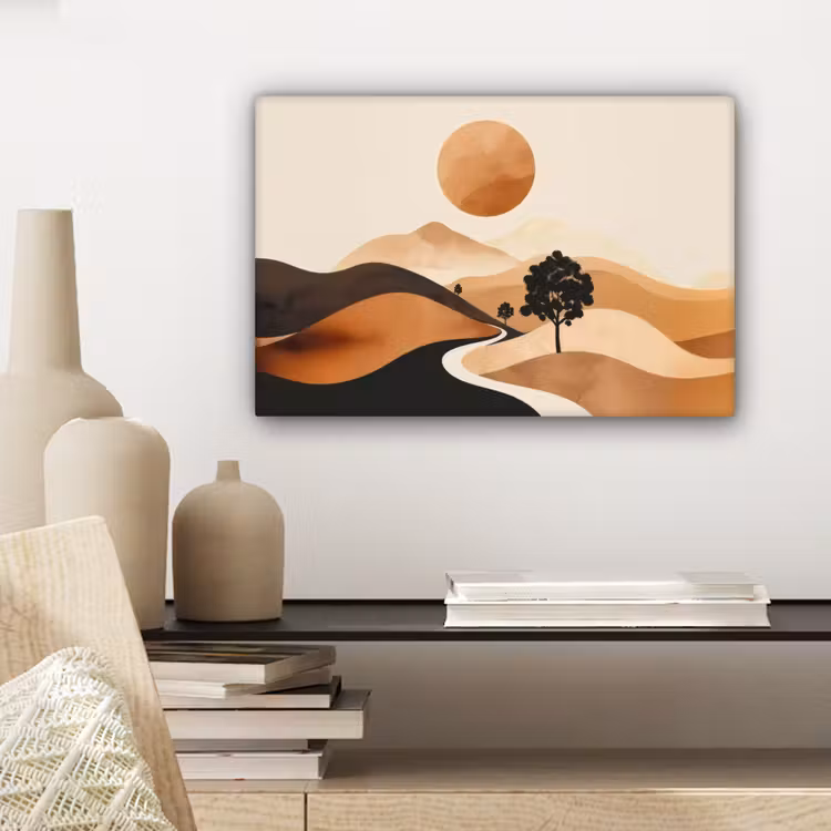 Canvas schilderij - Zon - Heuvels - Boom - Abstract — 5