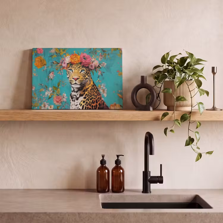 Canvas schilderij - Luipaard - Bloemen - Kroon — 3
