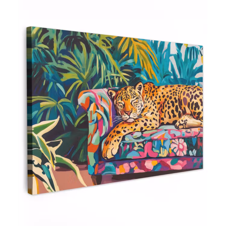 Canvas schilderij - Luipaard - Kleurrijk - Tropisch — 1