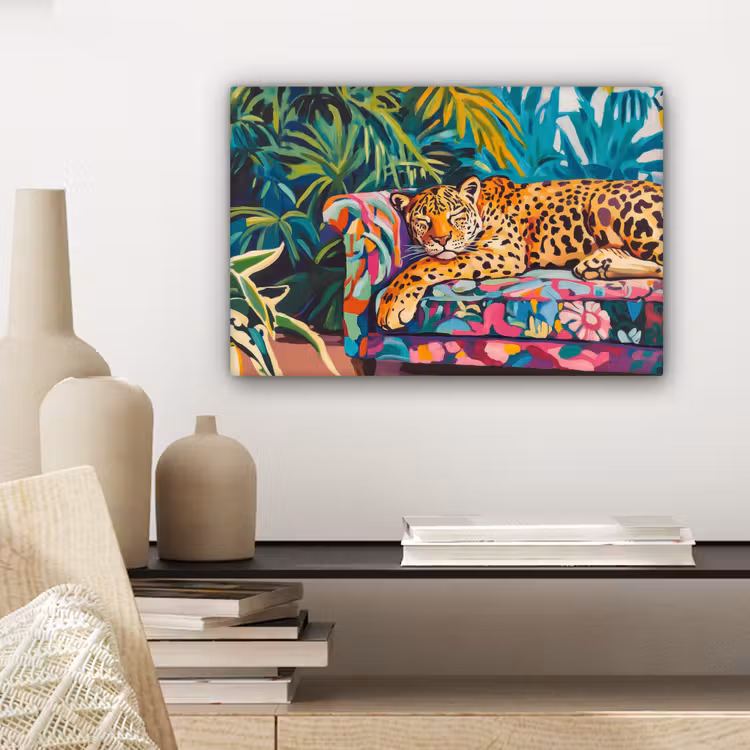 Canvas schilderij - Luipaard - Kleurrijk - Tropisch — 5