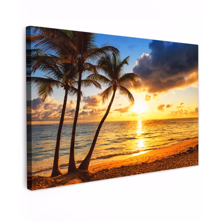 Canvas schilderij - Strand - Horizon - Zonsondergang - Palmboom - Zee — 1