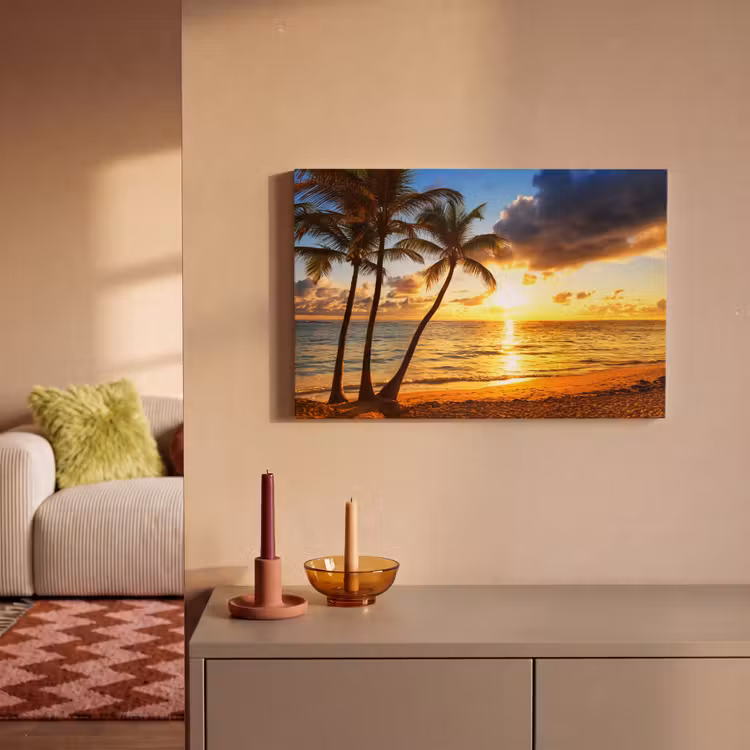 Canvas schilderij - Strand - Horizon - Zonsondergang - Palmboom - Zee — 2