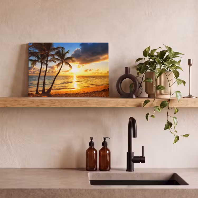 Canvas schilderij - Strand - Horizon - Zonsondergang - Palmboom - Zee — 3
