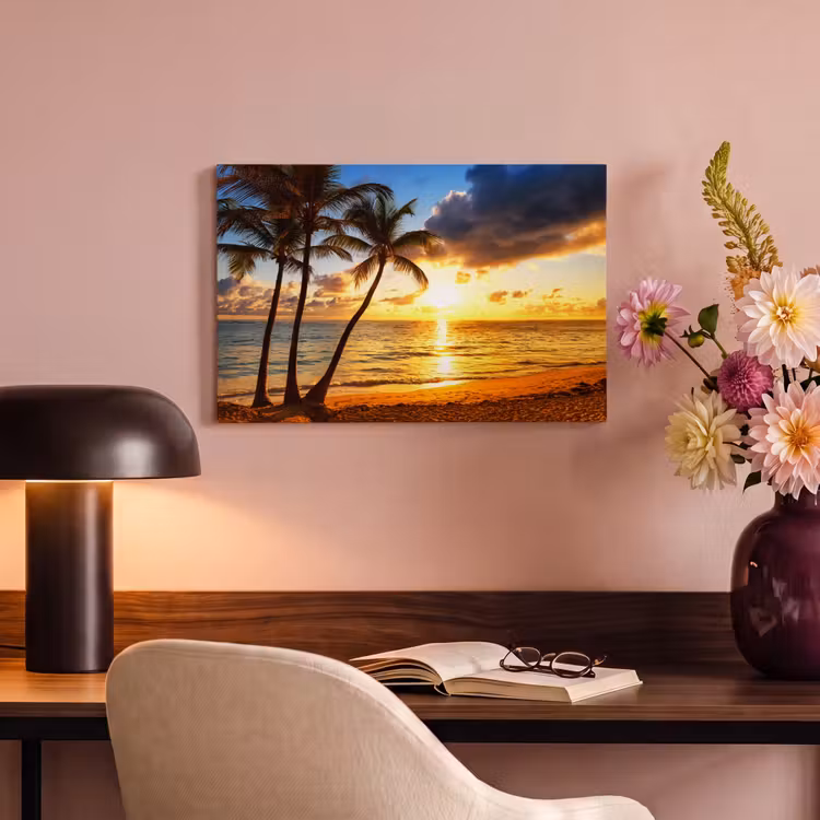 Canvas schilderij - Strand - Horizon - Zonsondergang - Palmboom - Zee — 4