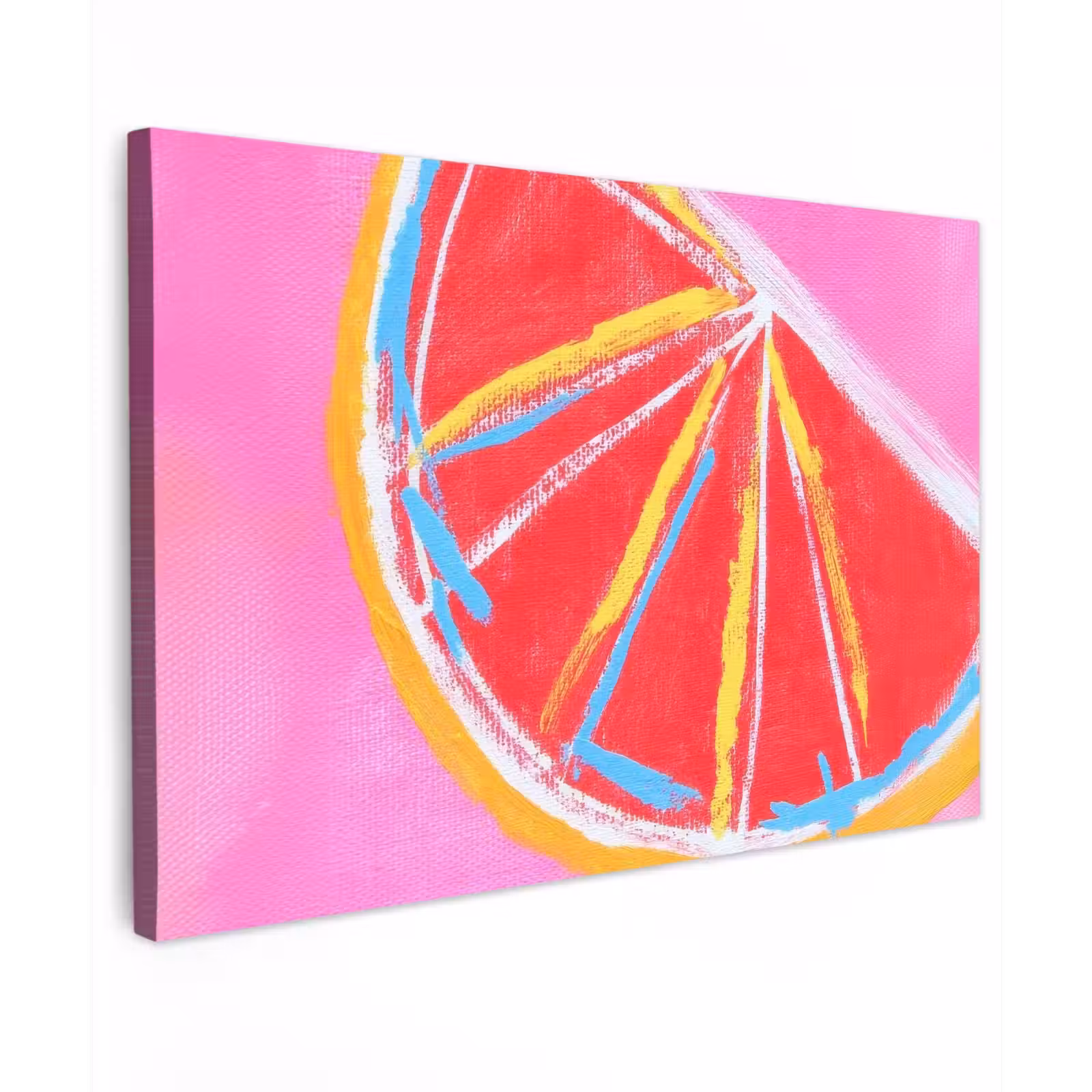 Canvas schilderij - Grapefruit - Geschilderd - Roze - Strepen — 1