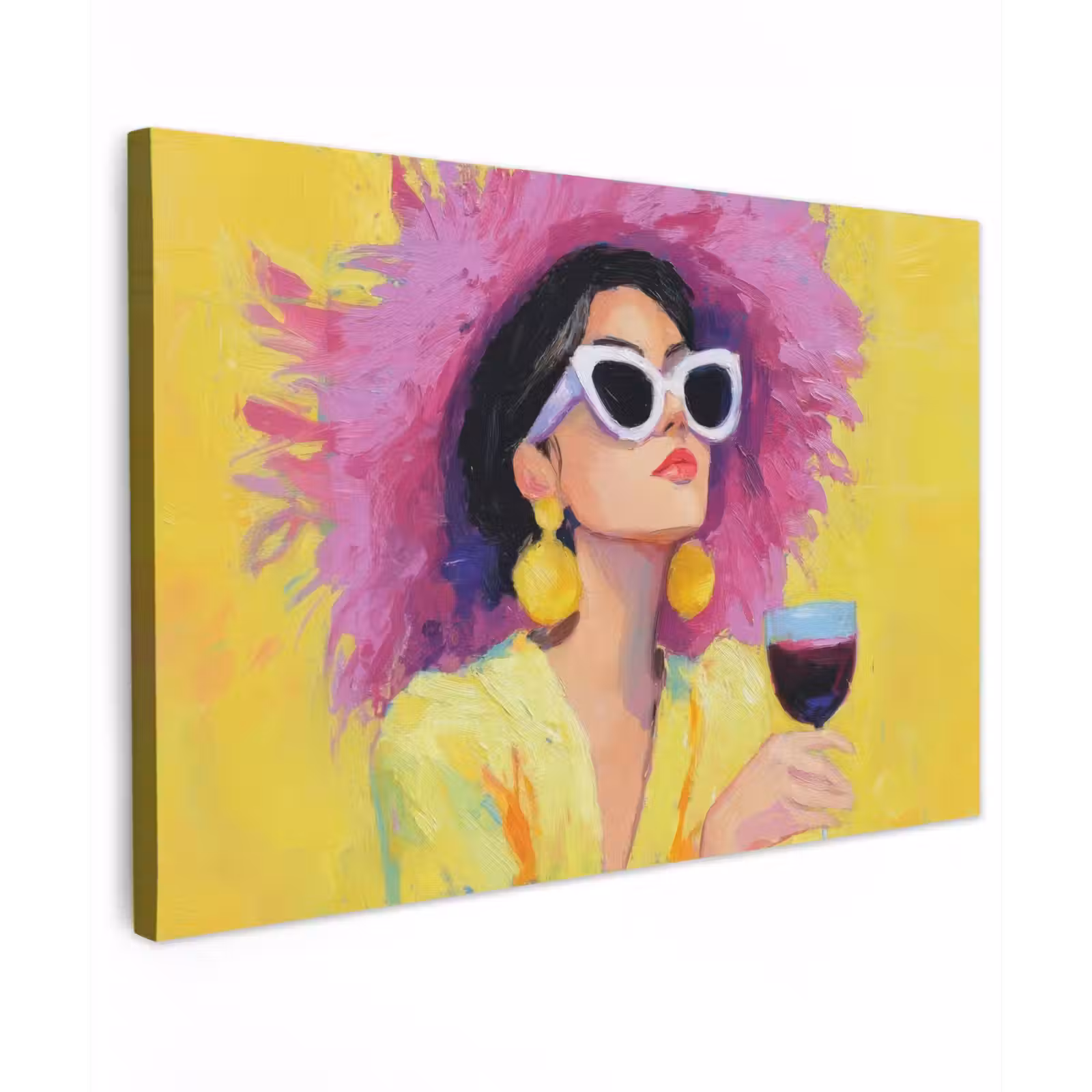 Canvas schilderij - Vrouw - Hoed - Paars - Wijn — 1