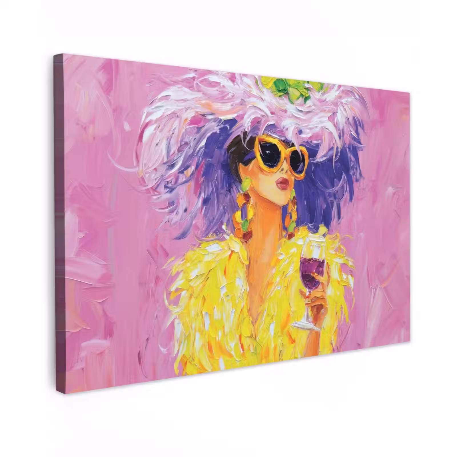 Canvas schilderij - Zonnebril - Vrouw - Jas - Veren — 1