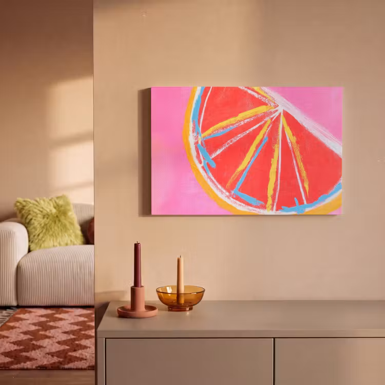 Canvas schilderij - Grapefruit - Geschilderd - Roze - Strepen — 2