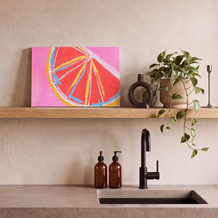 Canvas schilderij - Grapefruit - Geschilderd - Roze - Strepen — 3