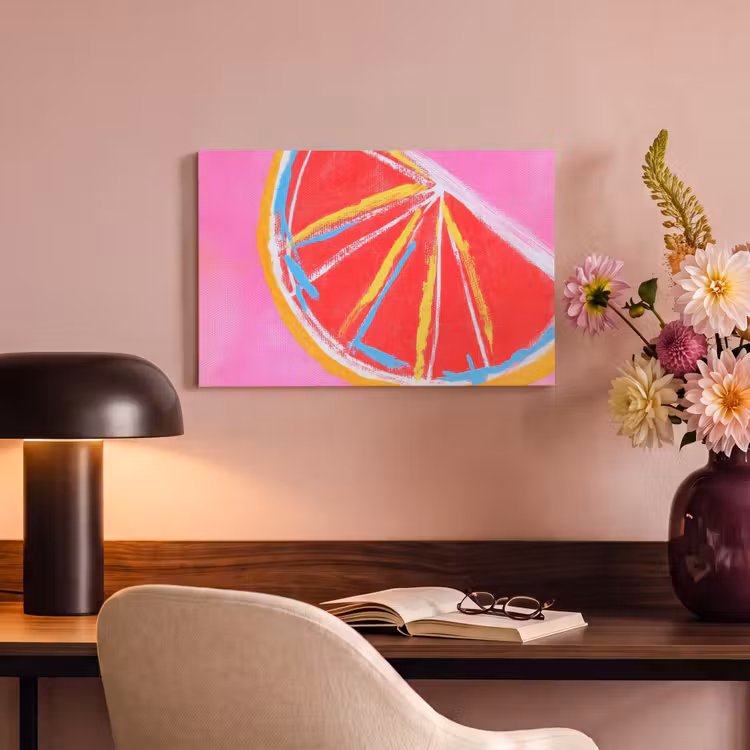 Canvas schilderij - Grapefruit - Geschilderd - Roze - Strepen — 4