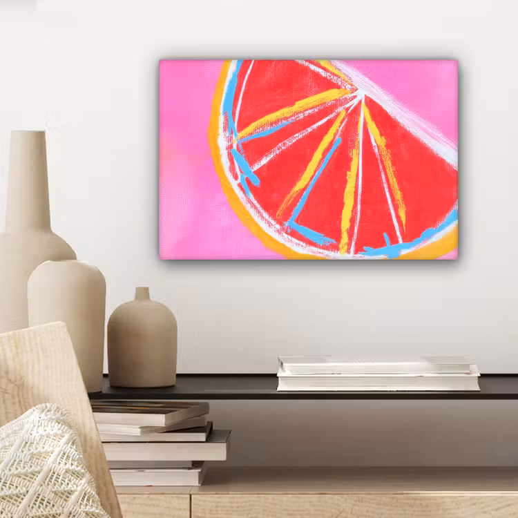 Canvas schilderij - Grapefruit - Geschilderd - Roze - Strepen — 5