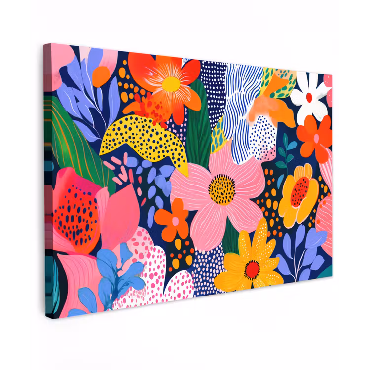 Canvas schilderij - Kleurrijk - Bloemen - Abstract - Stippen — 1