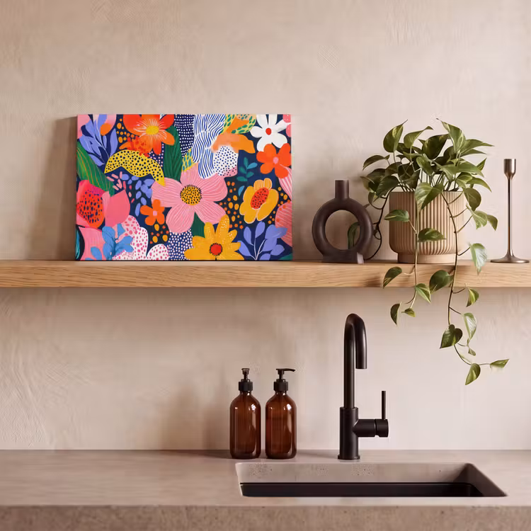 Canvas schilderij - Kleurrijk - Bloemen - Abstract - Stippen — 3