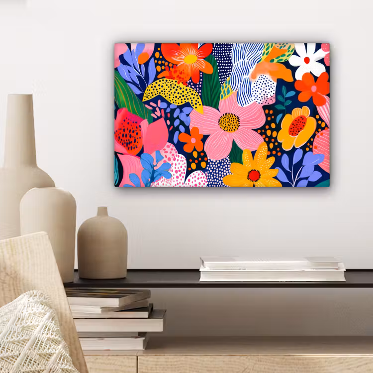 Canvas schilderij - Kleurrijk - Bloemen - Abstract - Stippen — 5