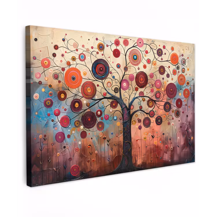 Canvas schilderij - Levensboom - Bloemen - Roze - Hippie - Kunst — 1
