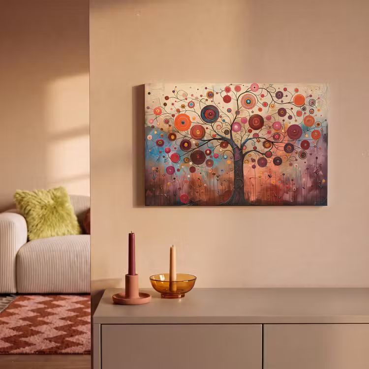 Canvas schilderij - Levensboom - Bloemen - Roze - Hippie - Kunst — 2