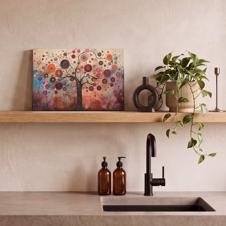 Canvas schilderij - Levensboom - Bloemen - Roze - Hippie - Kunst — 3