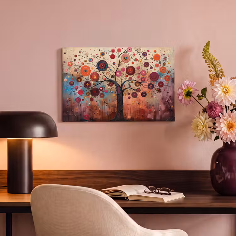 Canvas schilderij - Levensboom - Bloemen - Roze - Hippie - Kunst — 4