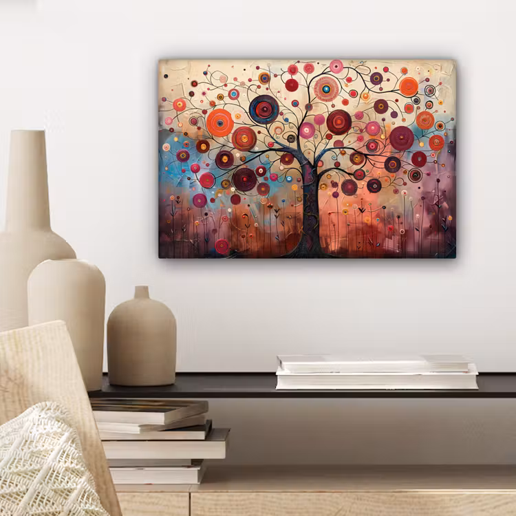 Canvas schilderij - Levensboom - Bloemen - Roze - Hippie - Kunst — 5