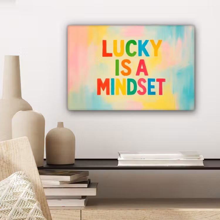 Canvas schilderij - Quote - Lucky - Regenboogkleuren — 5