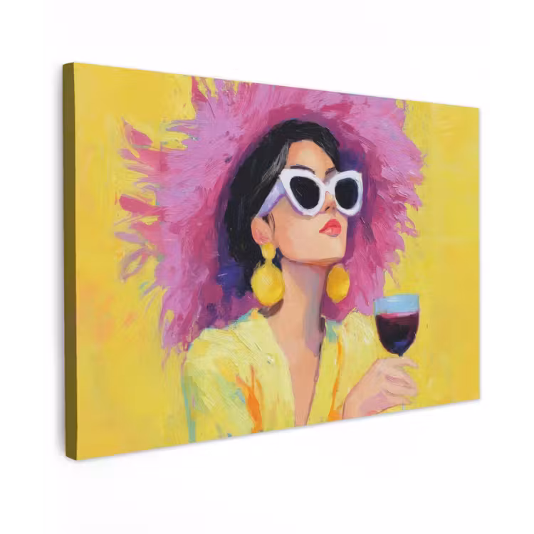 Canvas schilderij - Vrouw - Hoed - Paars - Wijn — 1