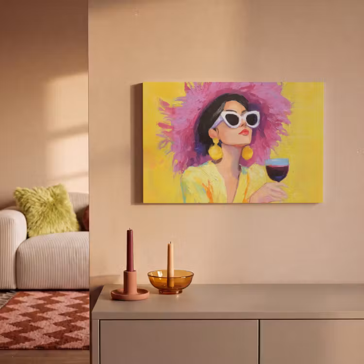 Canvas schilderij - Vrouw - Hoed - Paars - Wijn — 2