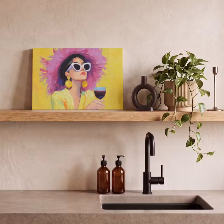 Canvas schilderij - Vrouw - Hoed - Paars - Wijn — 3